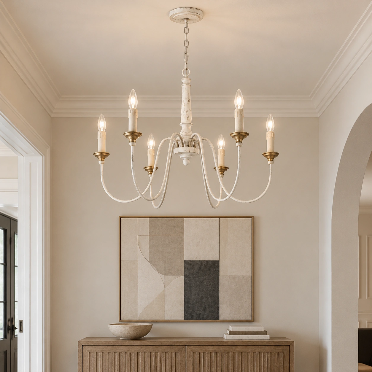 French country chandelier in a foyer
