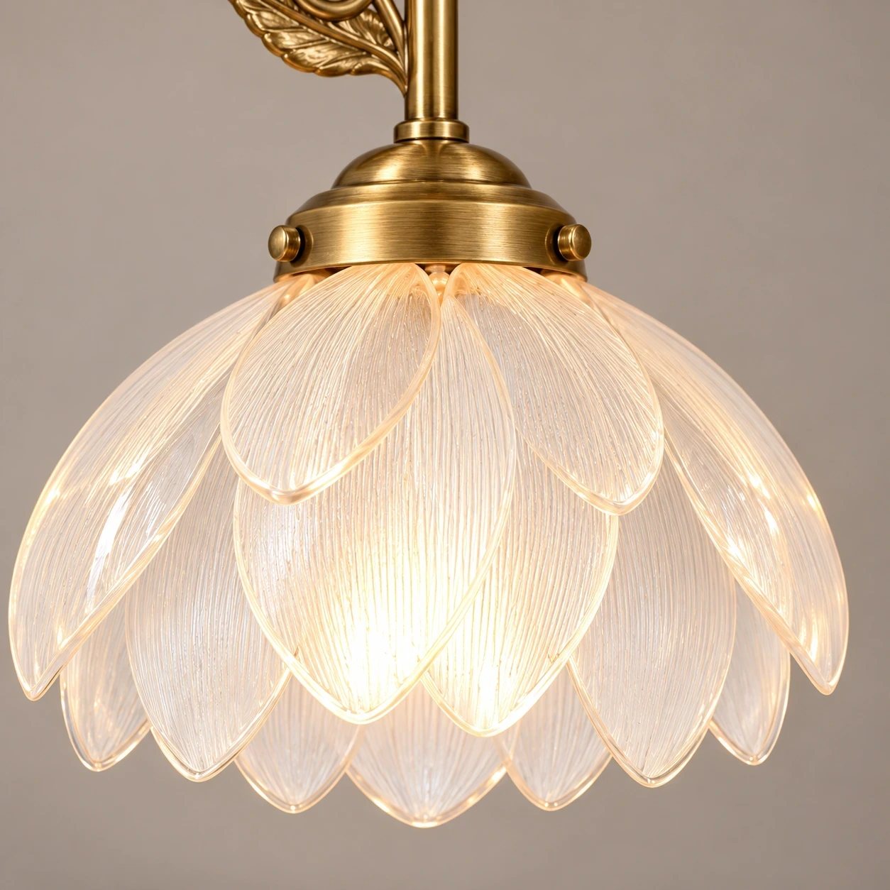 Close view of the translucent petal-form acrylic shade