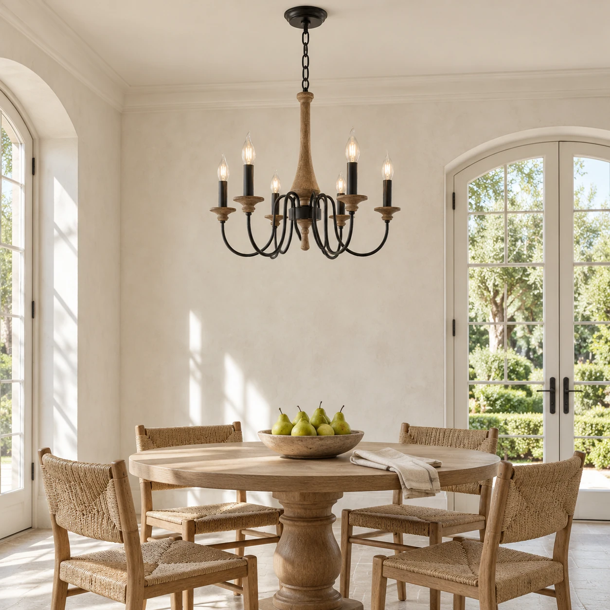 Sophie Vintage Carved Wood Branch Chandelier in a dining room