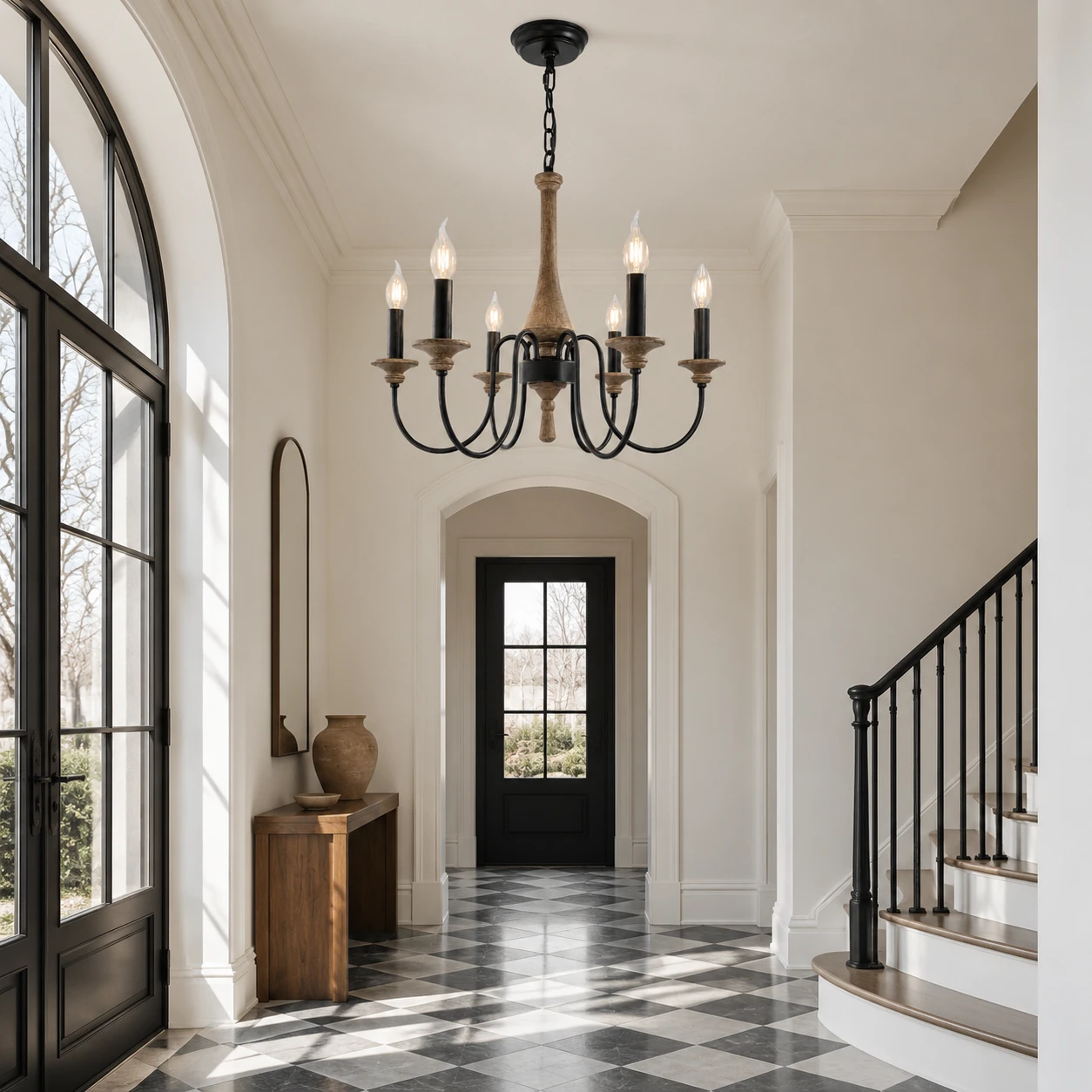 Sophie Vintage Carved Wood Branch Chandelier in a entryway