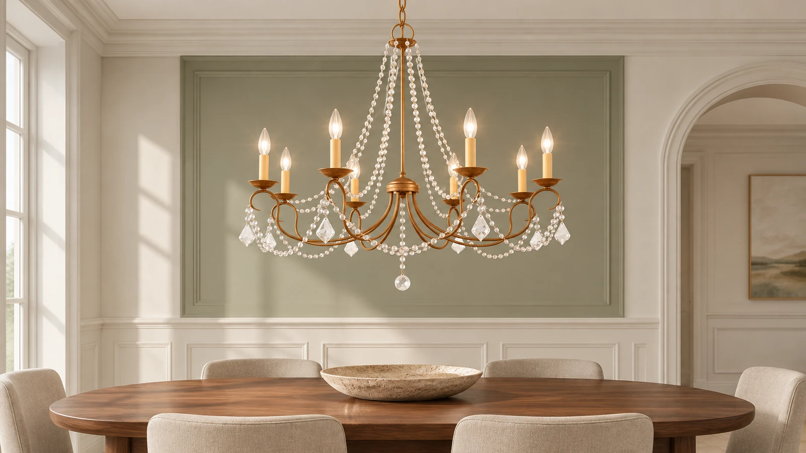 Mila American Vintage Crystal and Iron Chandelier in an American Rustic interior