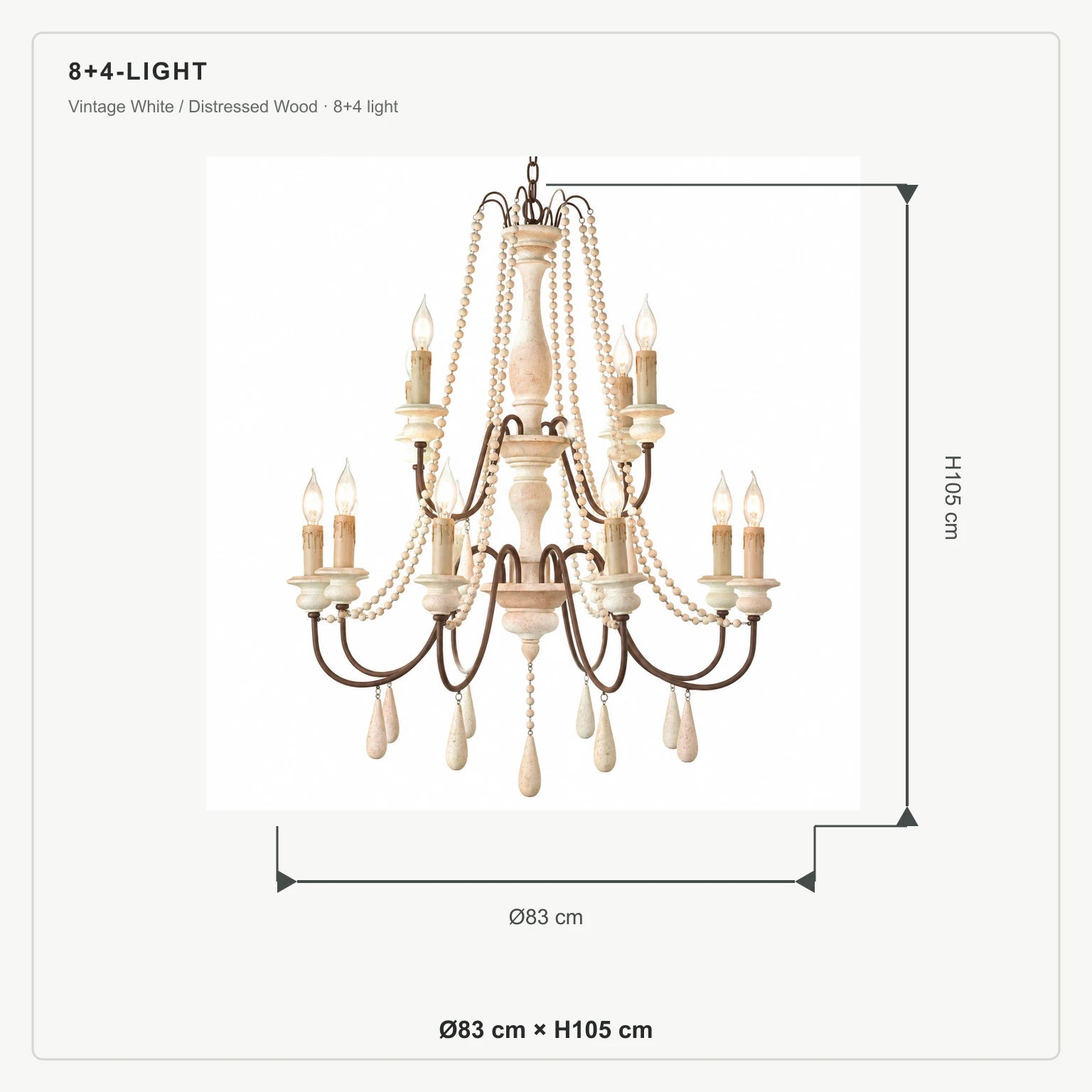 8+4-light chandelier dimensions: Ø83 cm × H105 cm