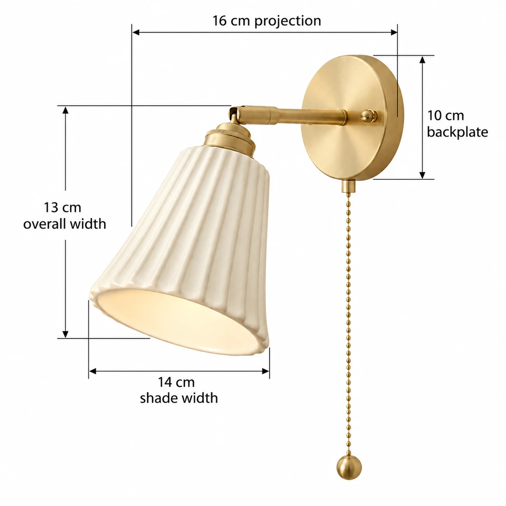 Elena Nordic Ribbed Copper Ceramic Wall Sconce verified dimensions