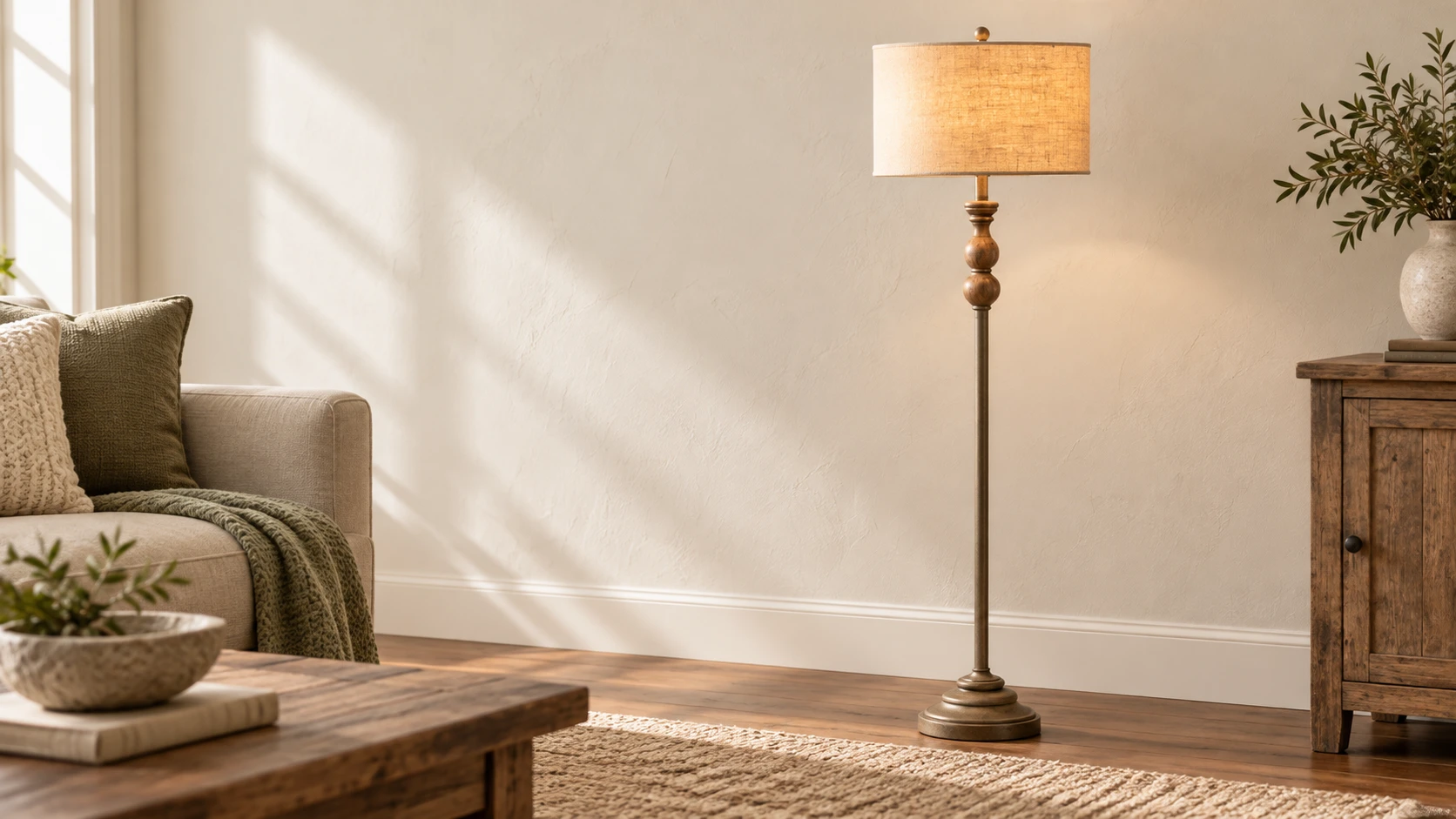 Turned wood floor lamp banner