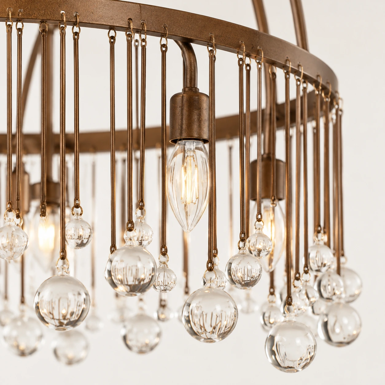 Clear crystal drops and rust-finish iron frame detail