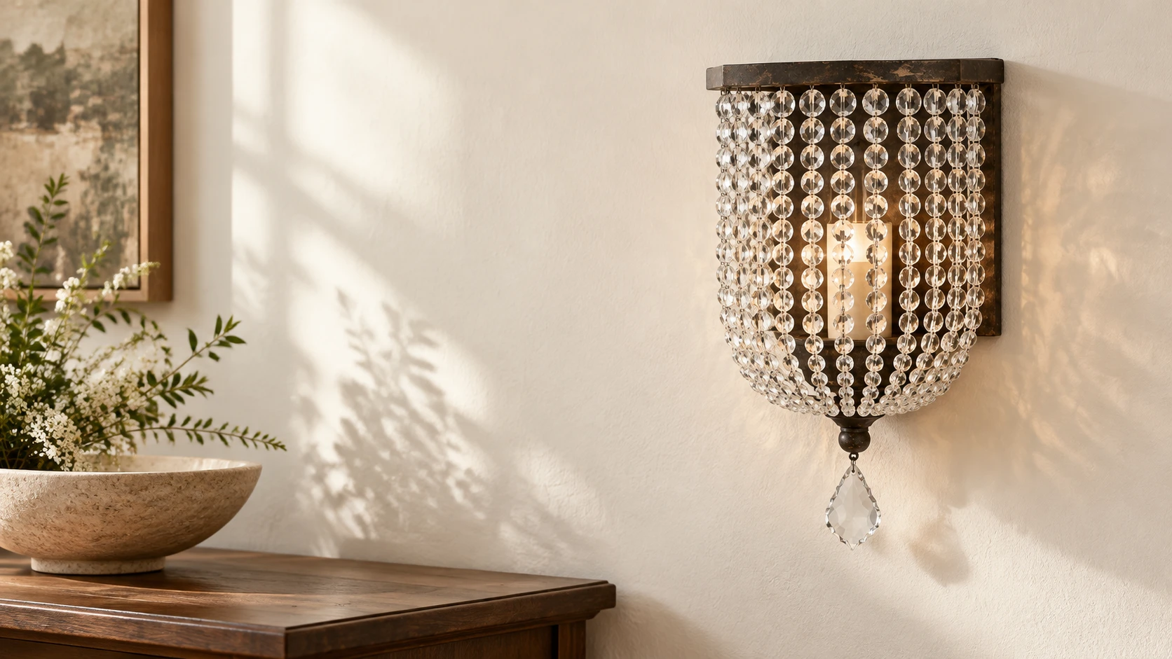 Crystal bead wall sconce banner