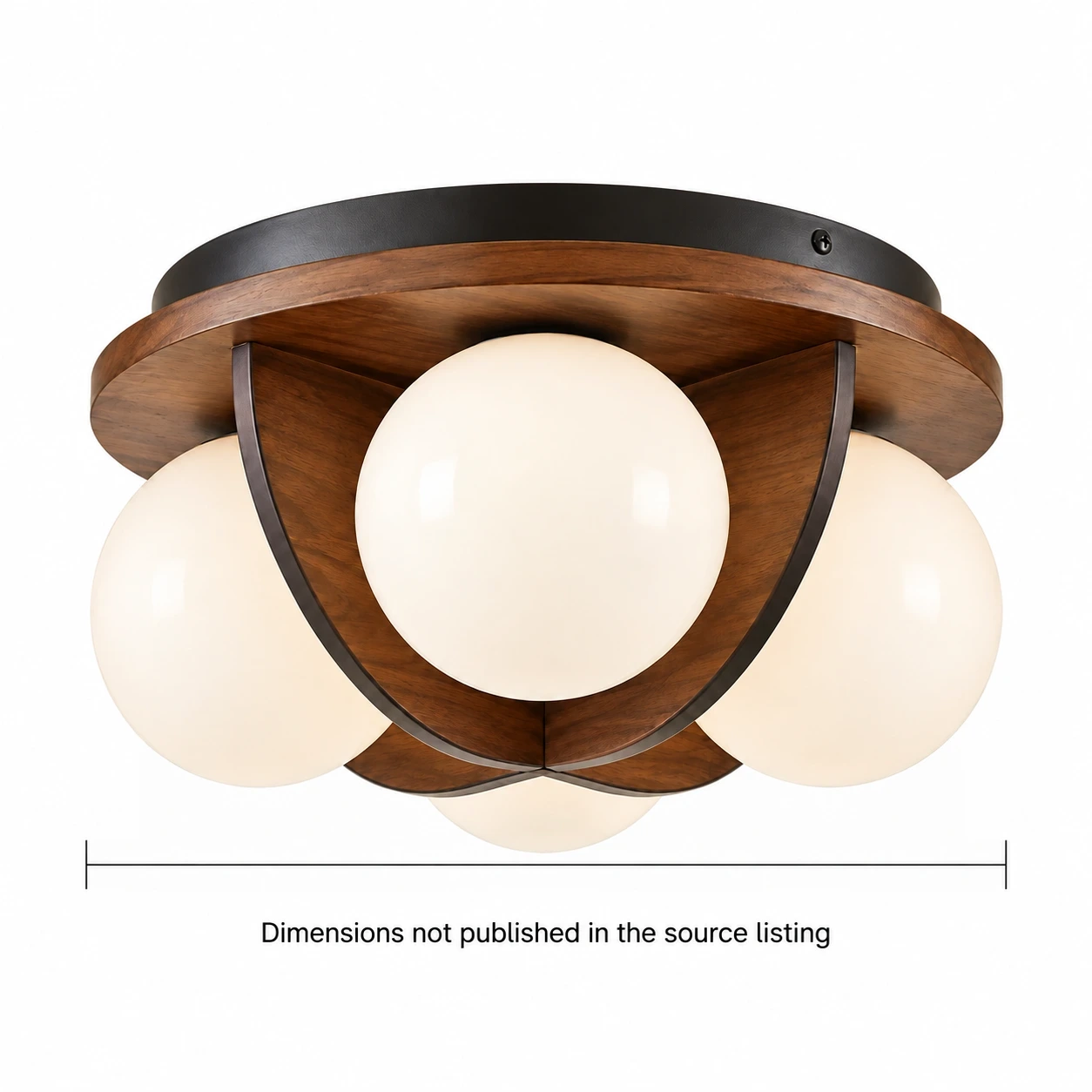 Wushlp Vintage Bean Walnut Wood and Metal Flush Mount Ceiling Light specification graphic