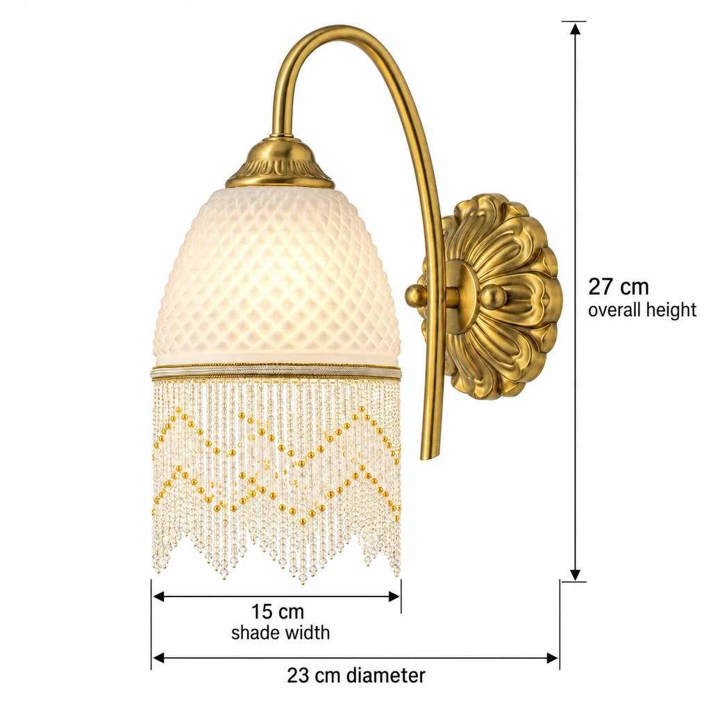 Mara Vintage Tassel Iron Glass Wall Sconce verified dimensions