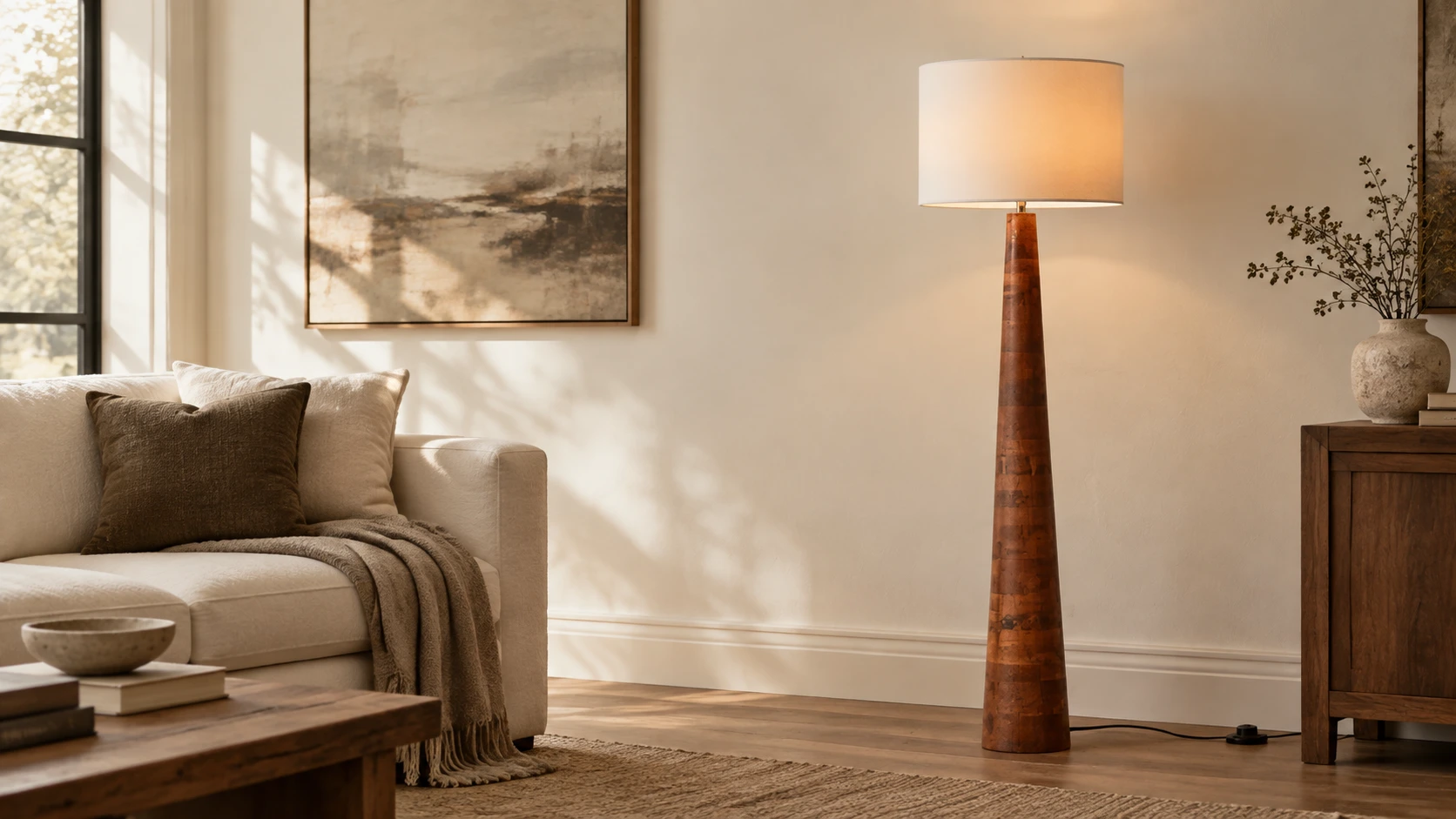 Carved wood floor lamp banner