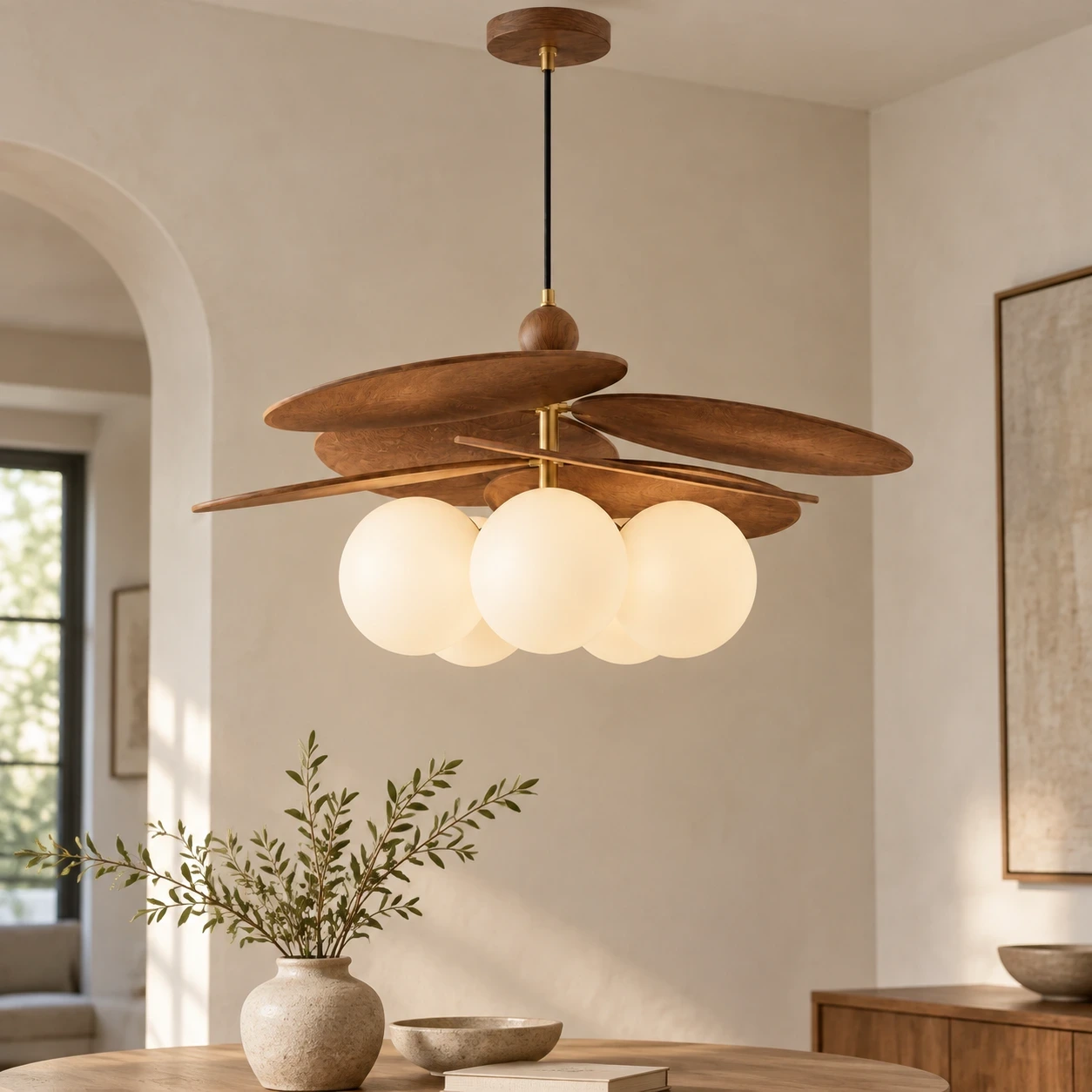 Wushlp Vintage Bean Glass and Metal Pendant Light in a compact foyer