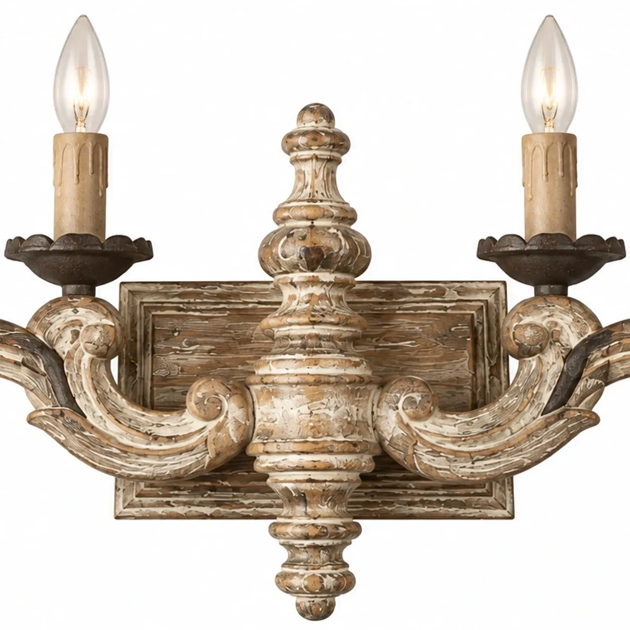 Distressed carved solid wood relief detail