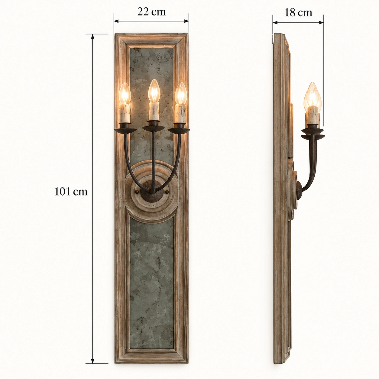 Maren wall sconce dimensions: 22 cm wide, 101 cm high, 18 cm projection