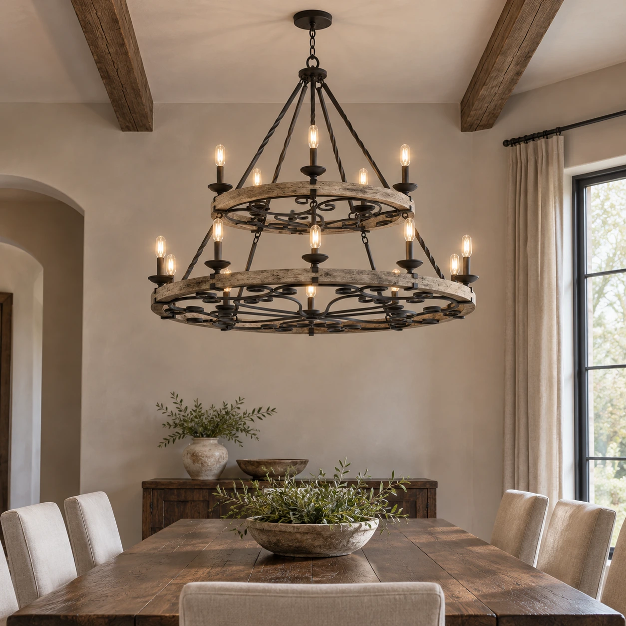 15-Light over a high-ceiling dining table