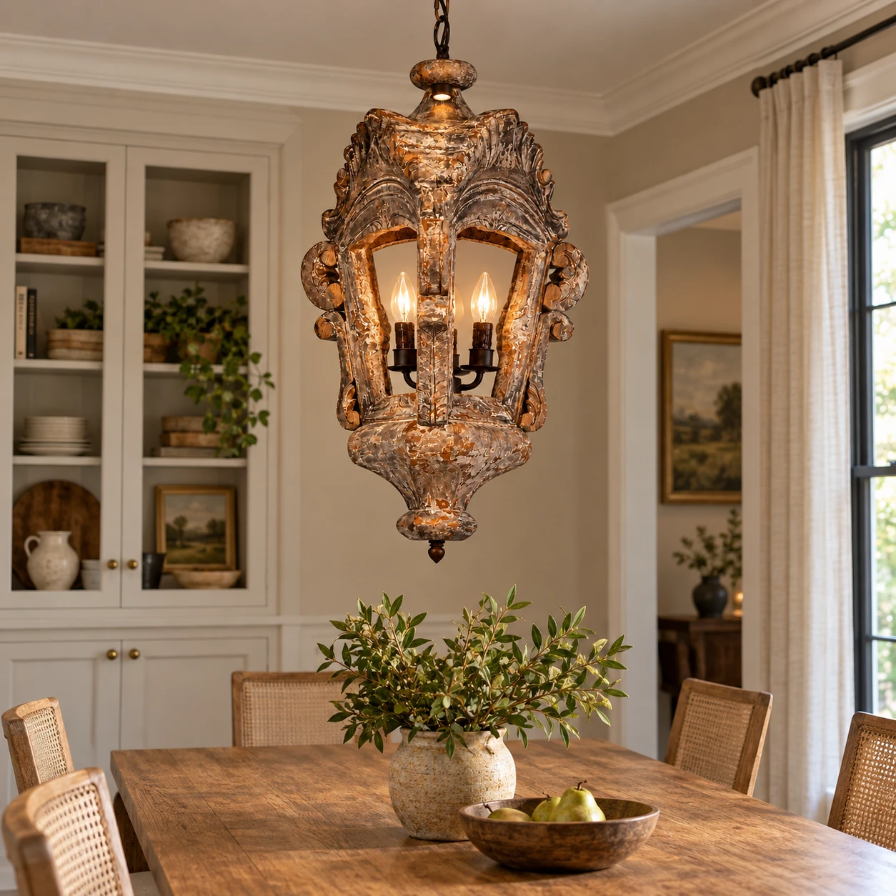 Elora lantern pendant above an American family dining table