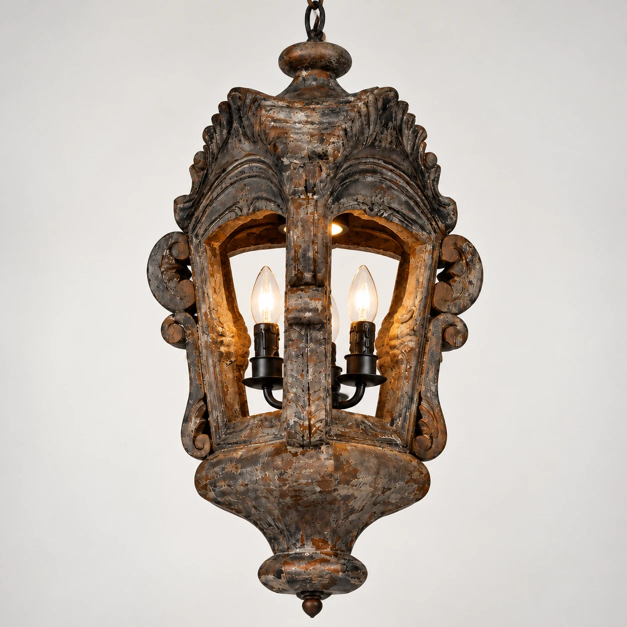 Close detail of the Elora lantern candle-style sockets and spotlight option