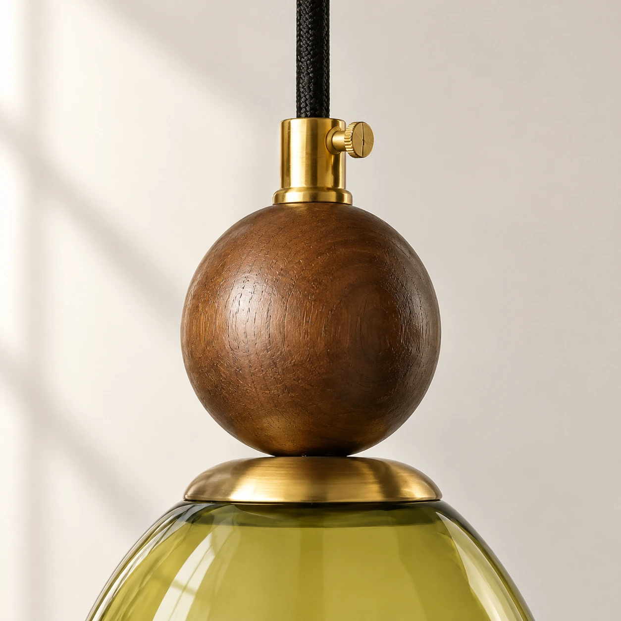 Finn Vintage Floral Walnut Wood and Metal Pendant Light - generated detail view 3