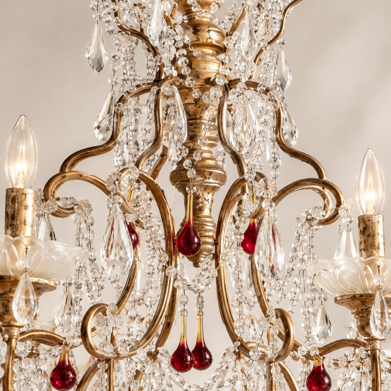Close view of Mara French Vintage Relief Floral Ceramic Wood Pendant Light wood cap and cord connection