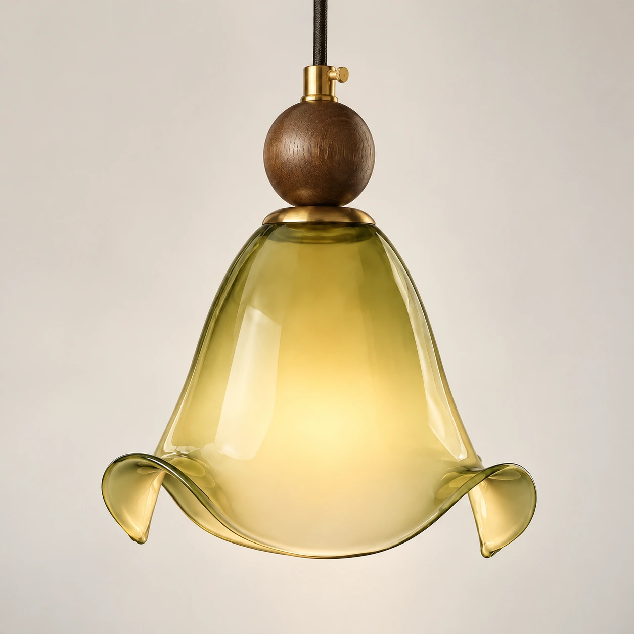 Finn Vintage Floral Walnut Wood and Metal Pendant Light - generated detail view 1