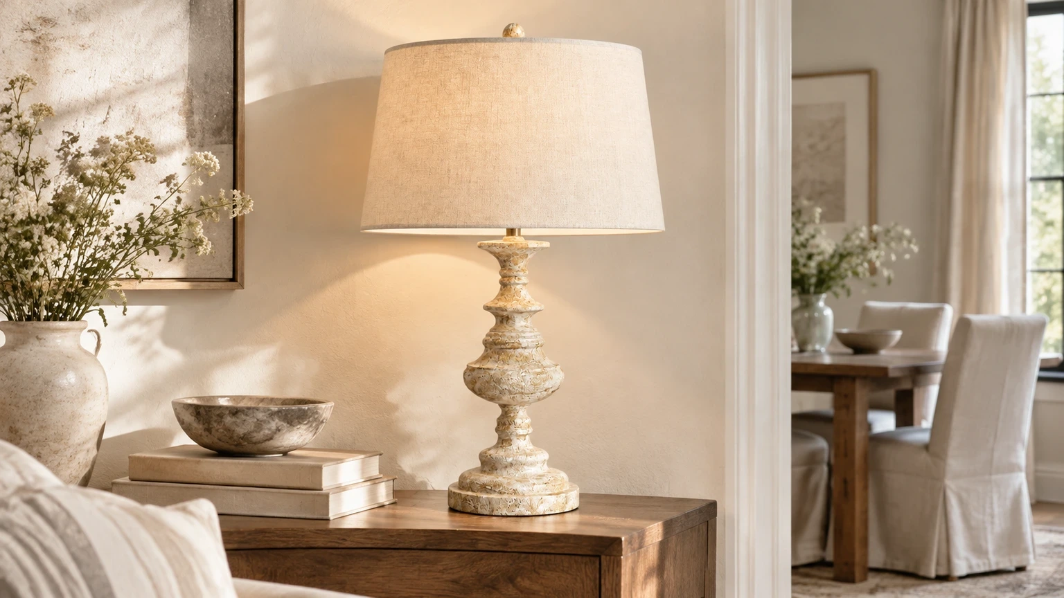 Mara French Vintage Relief Floral Ceramic Wood Pendant Light in a bright bedroom setting