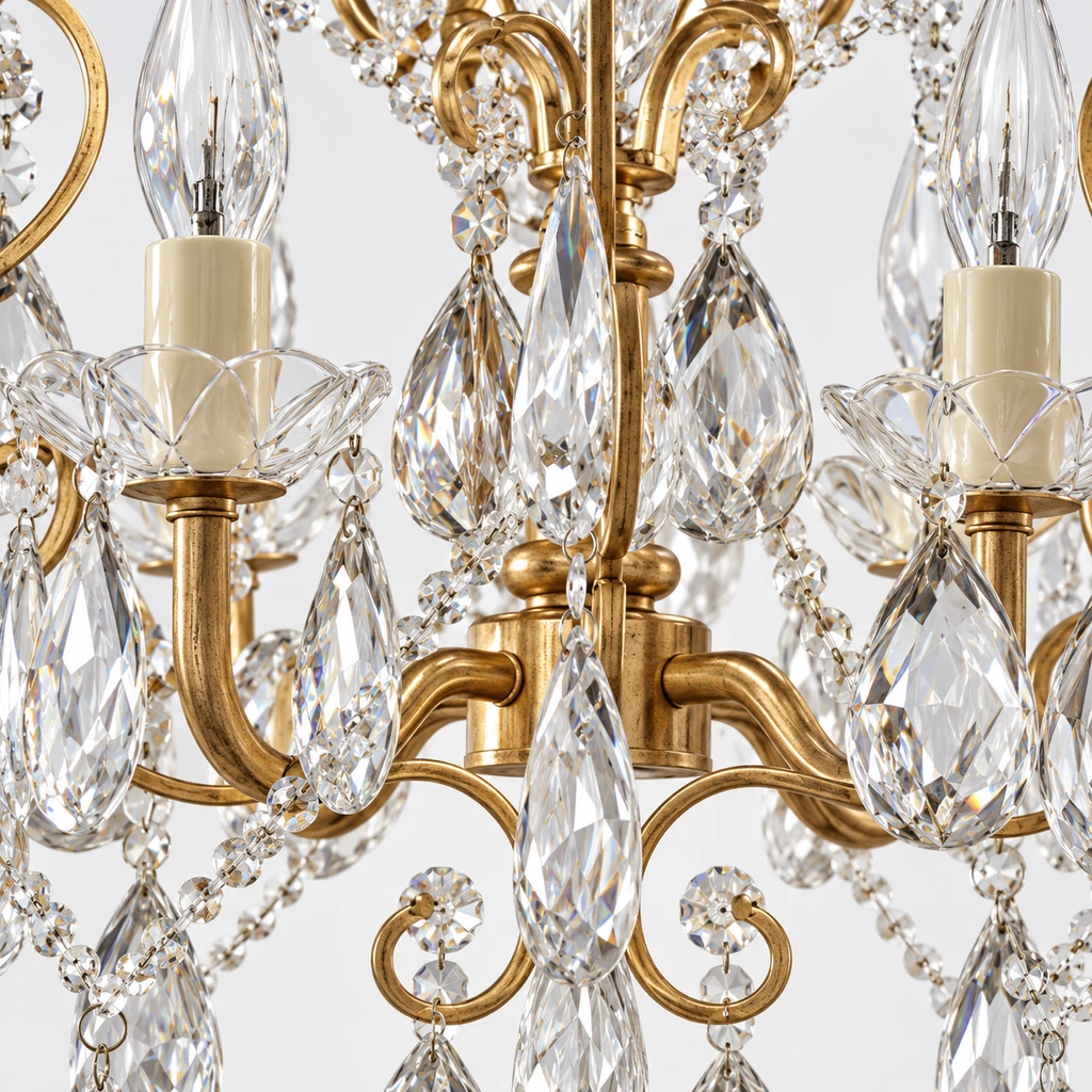 Celeste European Vintage Scrollwork Iron and Crystal Chandelier verified material and finish detail