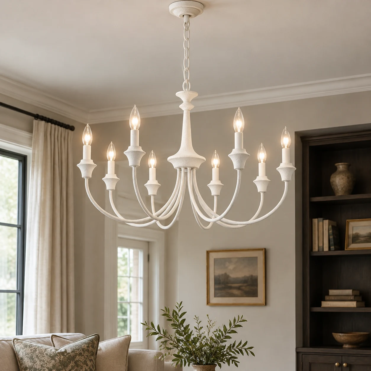 Willa Rustic Candle-Arm Wood and Iron Chandelier - scene-8-ivory-living
