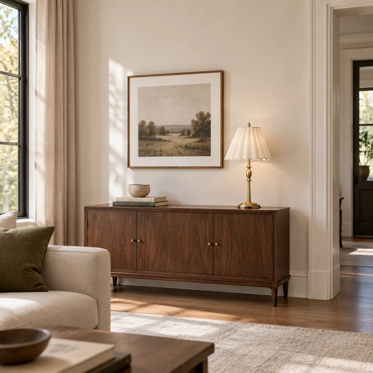 Medium Vera table lamp on a living-room console