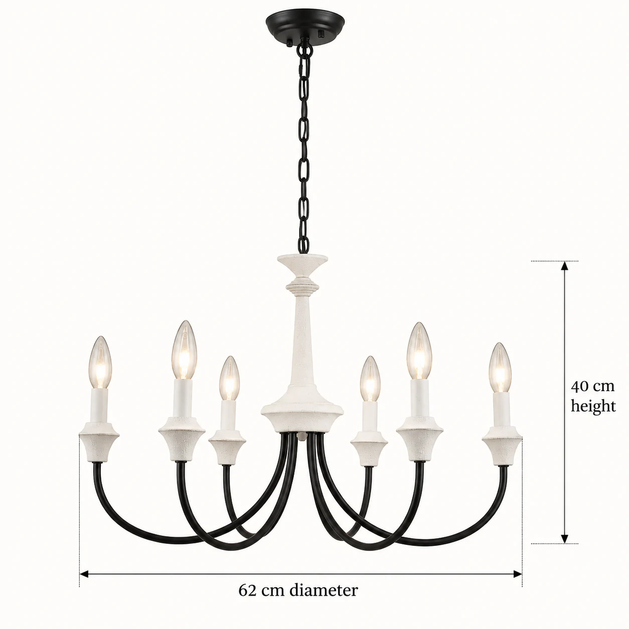 Six-light chandelier: 62 cm diameter, 40 cm height