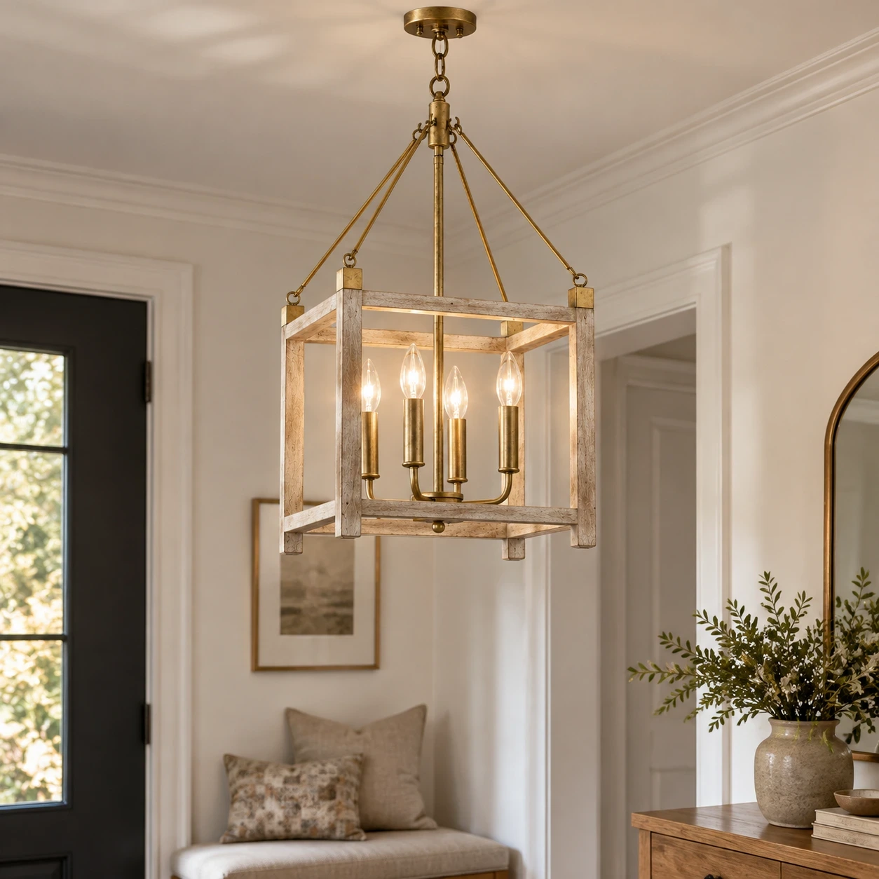 Mara French Vintage Relief Floral Ceramic Wood Pendant Light over a compact study corner