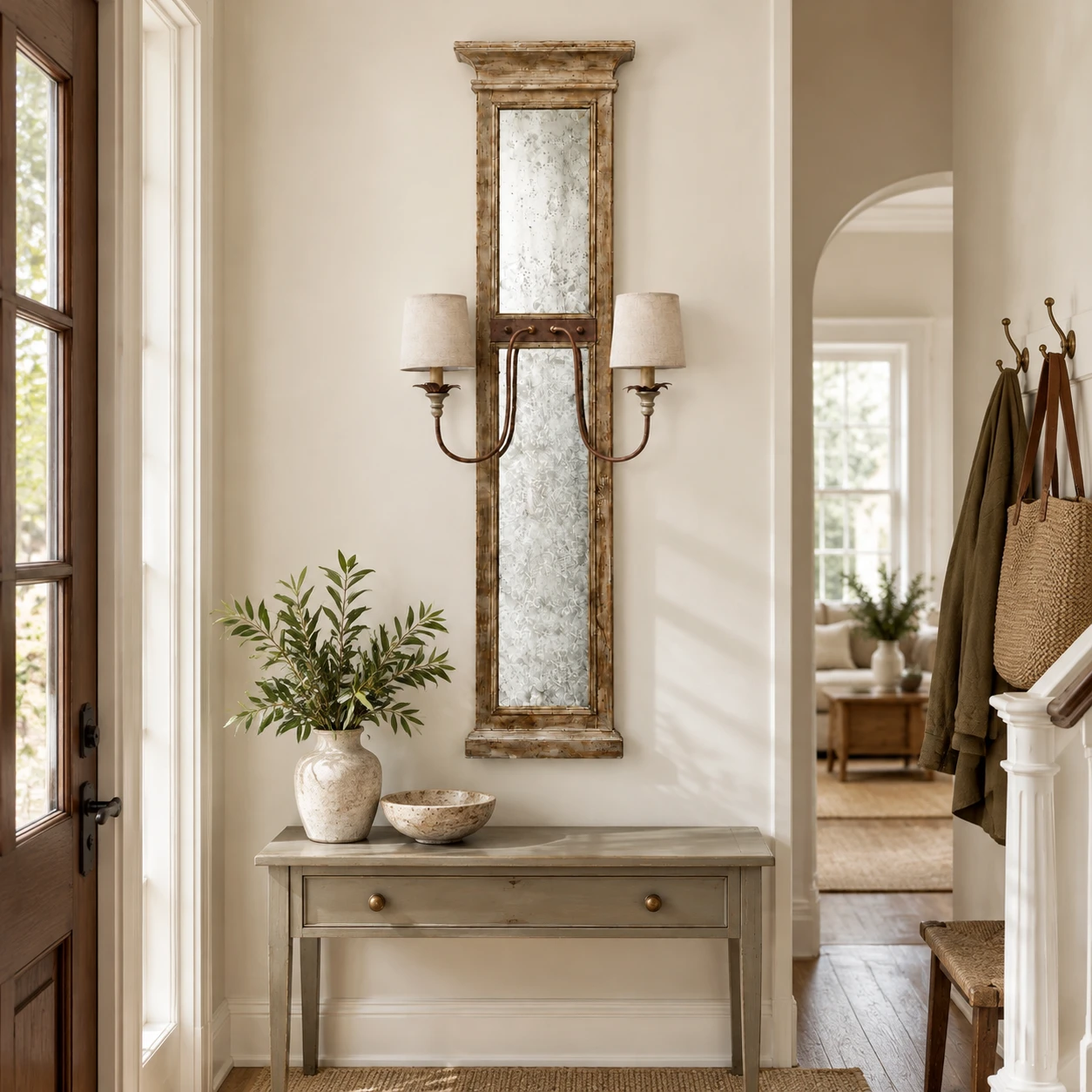 Marlow wall sconce above a modest American entry console