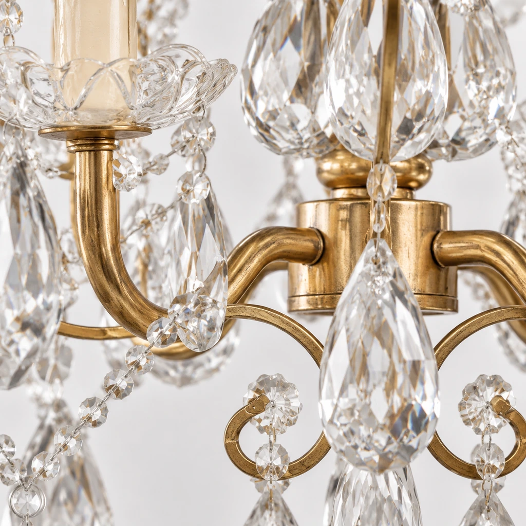 Celeste European Vintage Scrollwork Iron and Crystal Chandelier verified structural connection detail