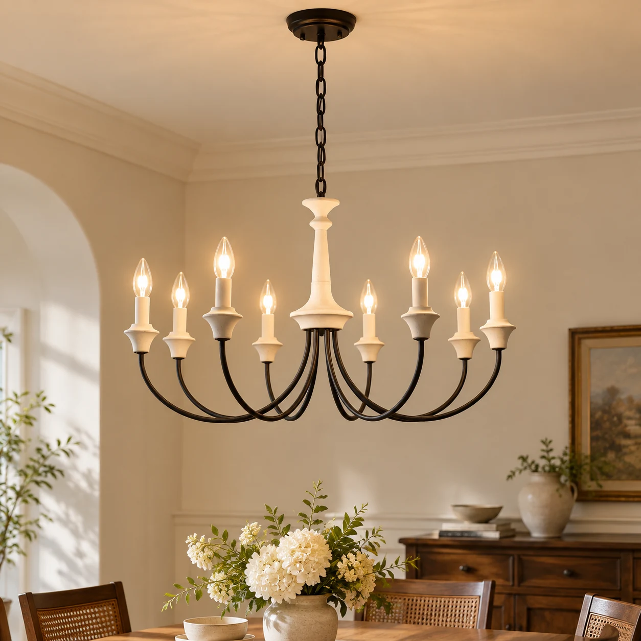 Willa Rustic Candle-Arm Wood and Iron Chandelier - hero-8-a