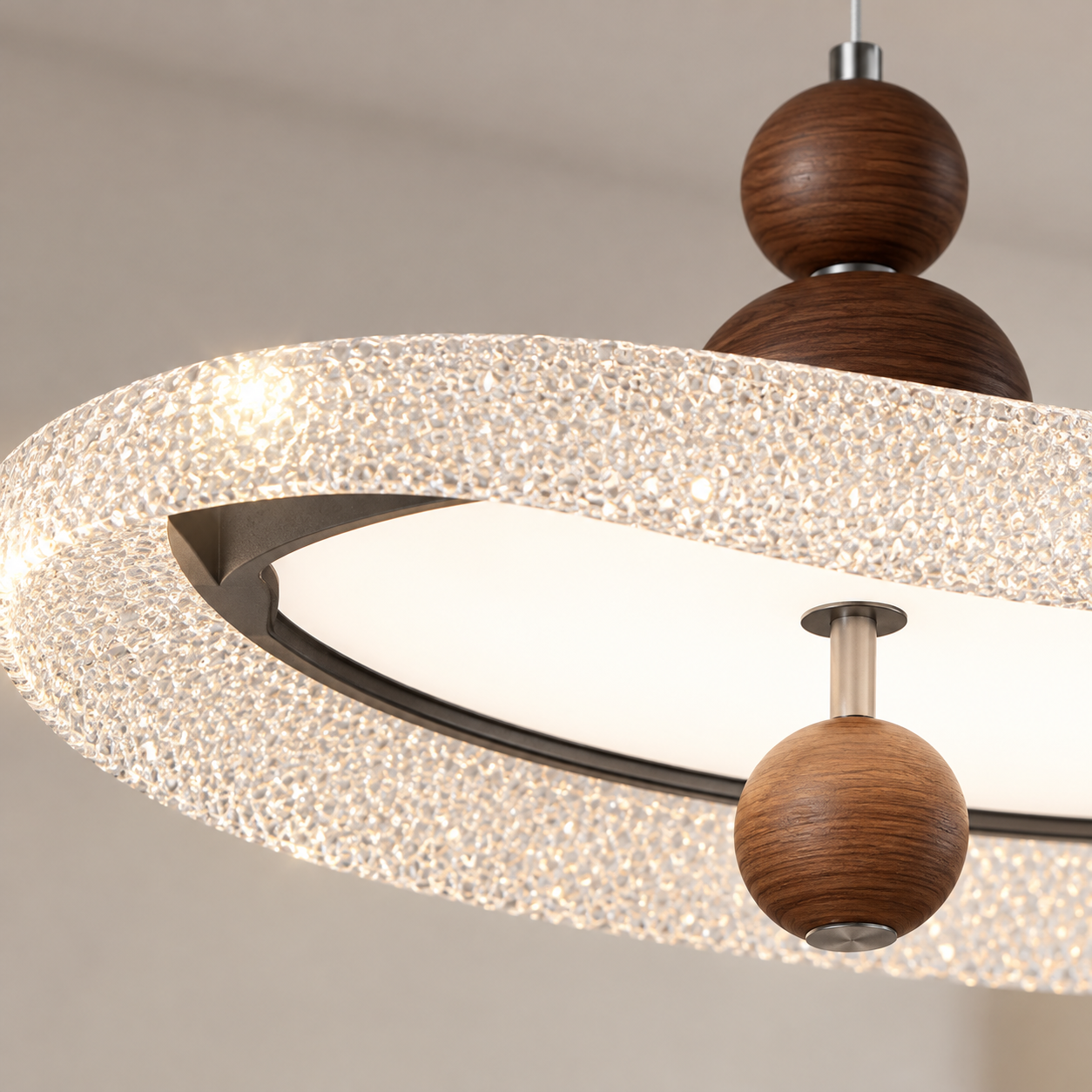 Elara acrylic diffuser and wood-grain sphere detail