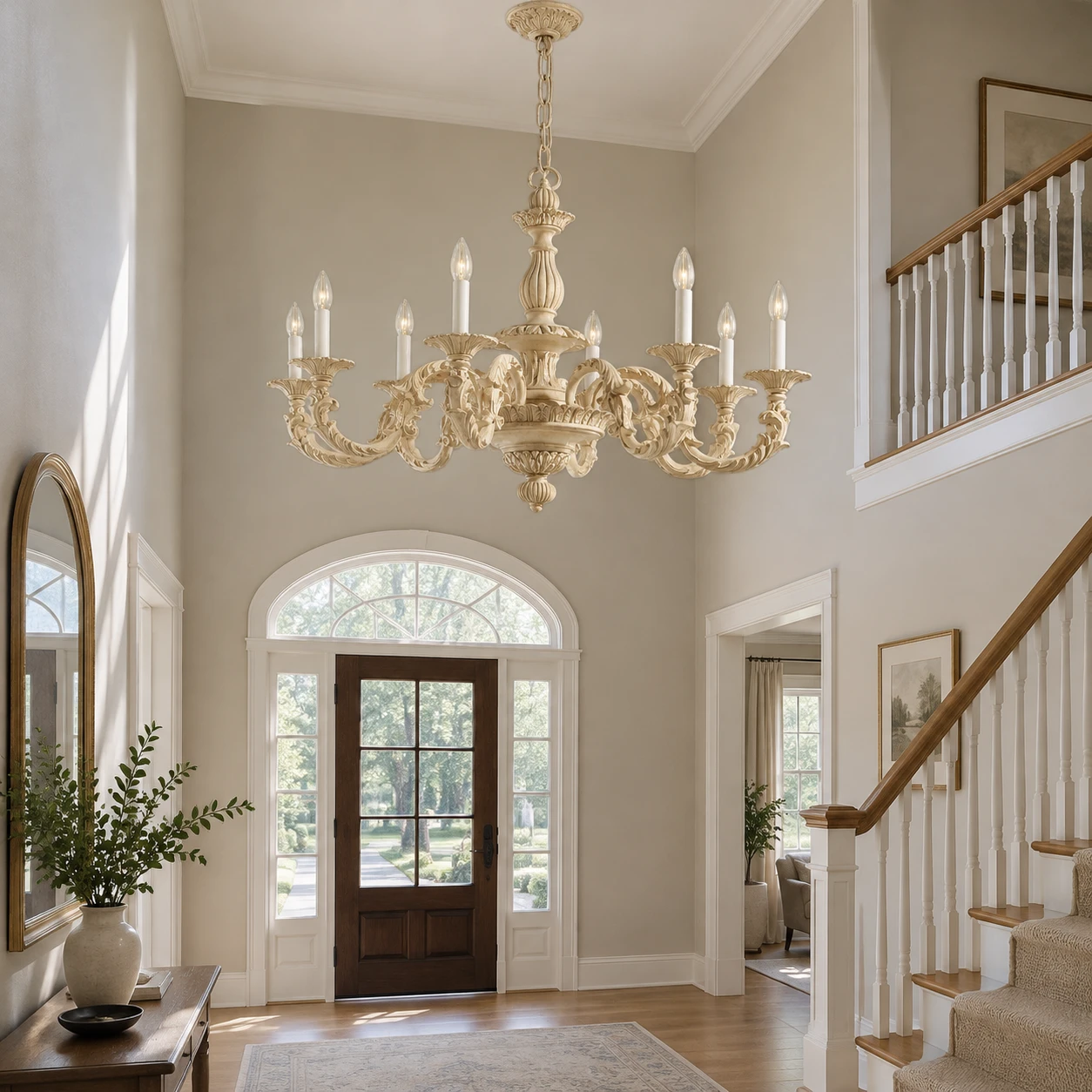 Large Aveline chandelier in a two-story home entry