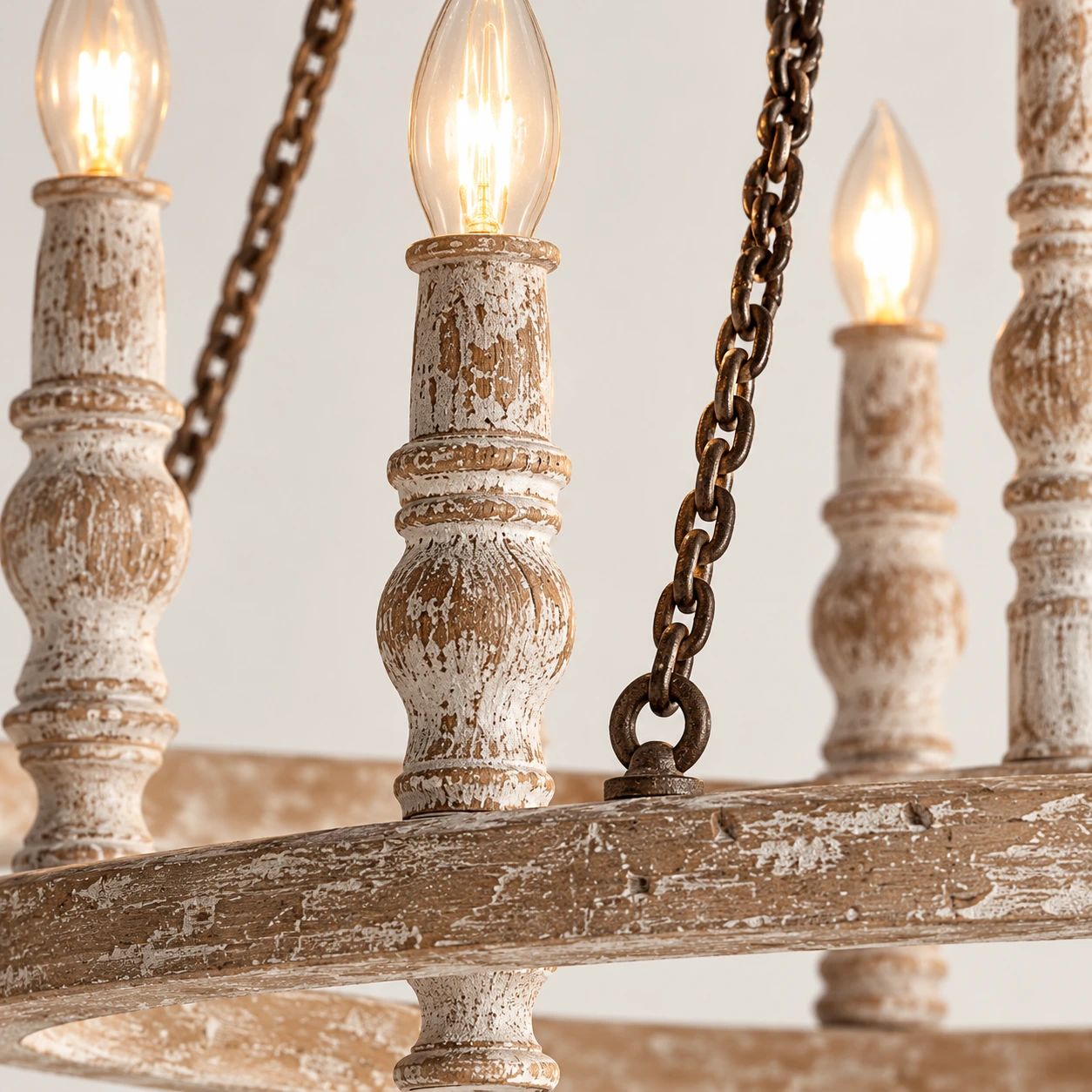 Close view of candle-like socket and wood form