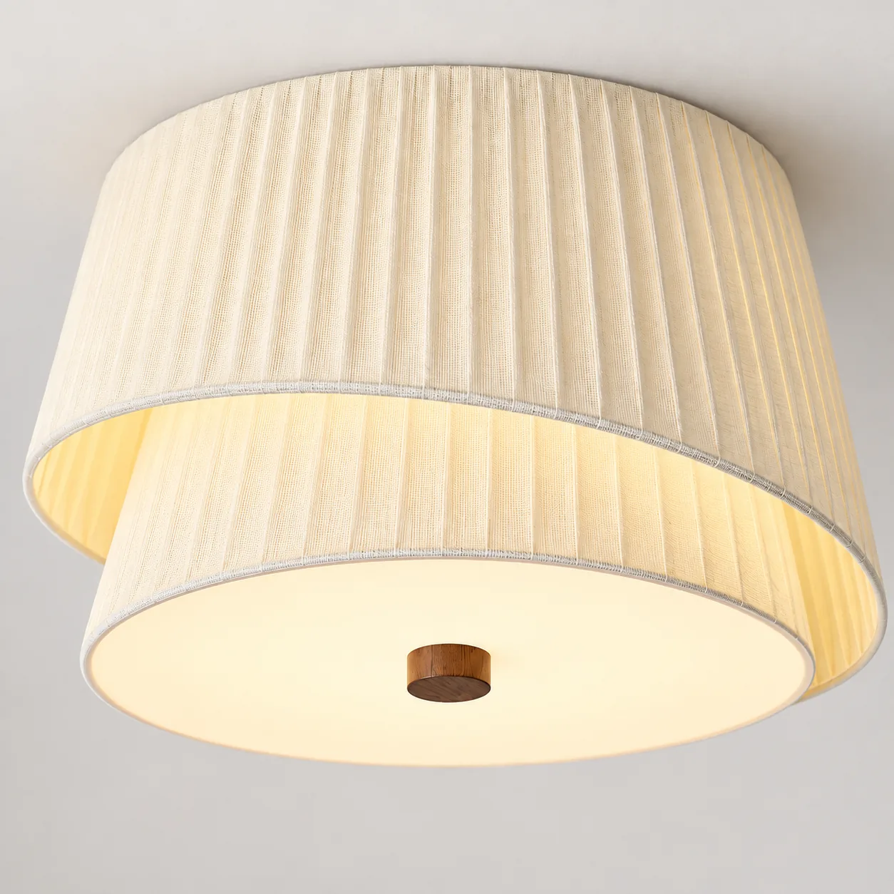 Offset pleated ivory fabric shades