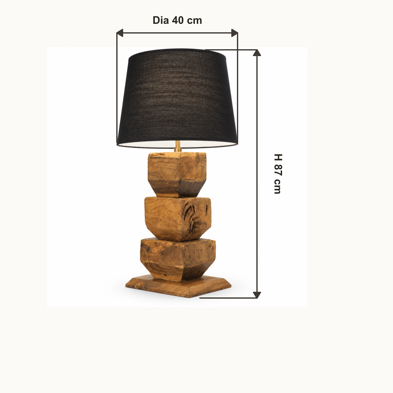 Overall table lamp dimensions: diameter 40 cm and height 87 cm