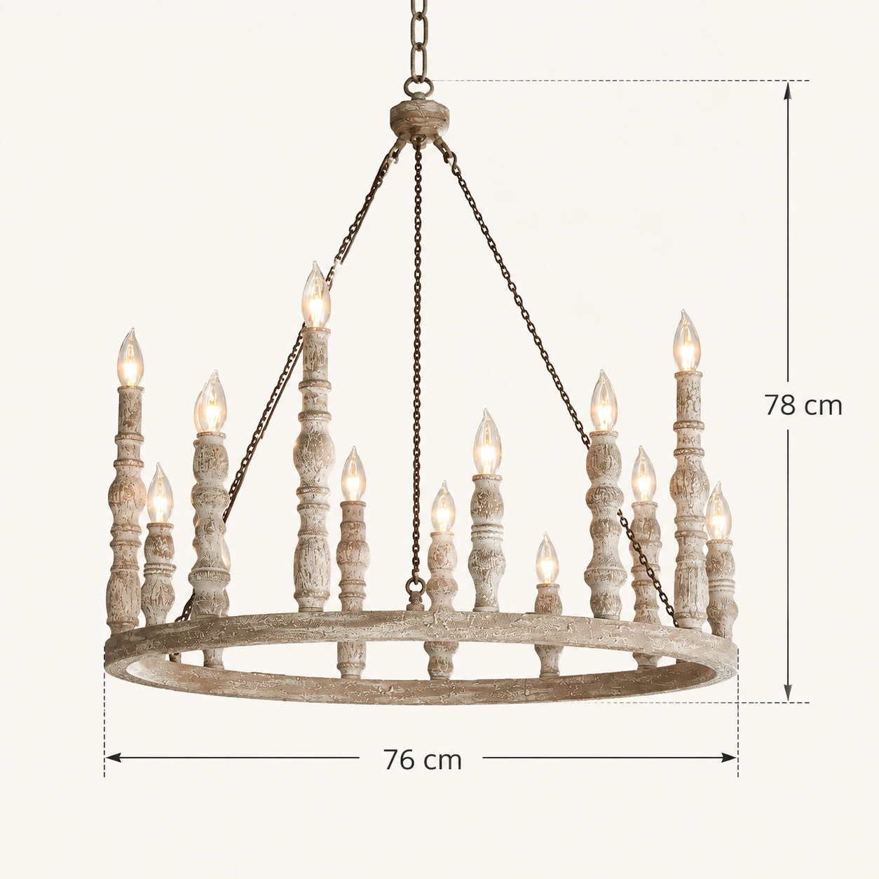 Single-layer 15-light chandelier: 76 centimetres diameter, 78 centimetres high