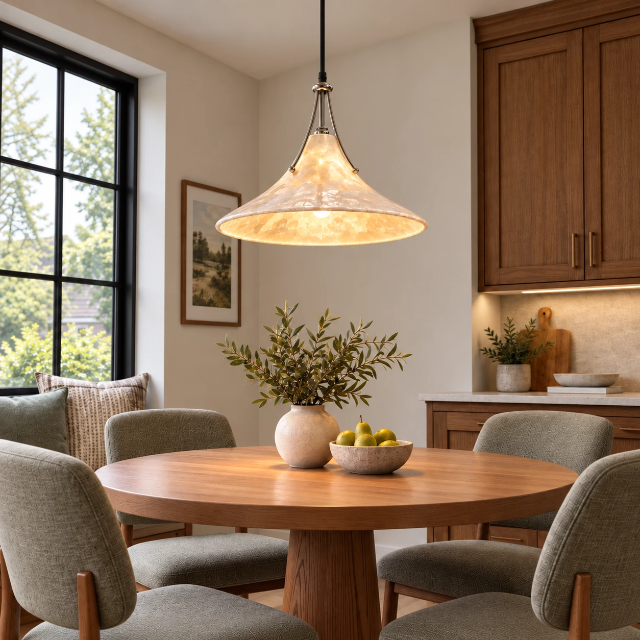 Maeve shell pendant in a breakfast nook