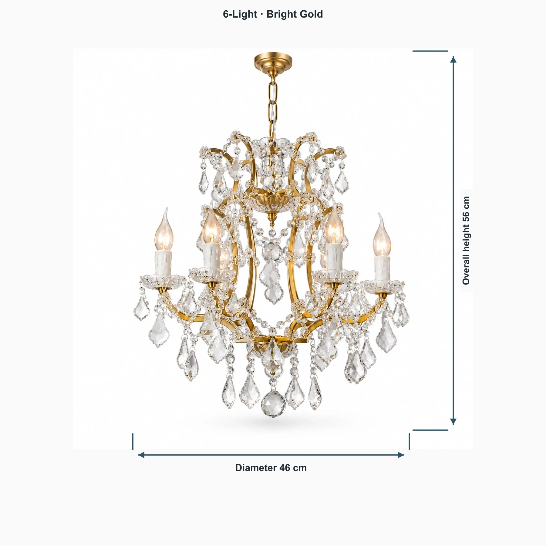 Aurelia 6-Light Bright Gold dimensions: diameter 46 cm, overall height 56 cm