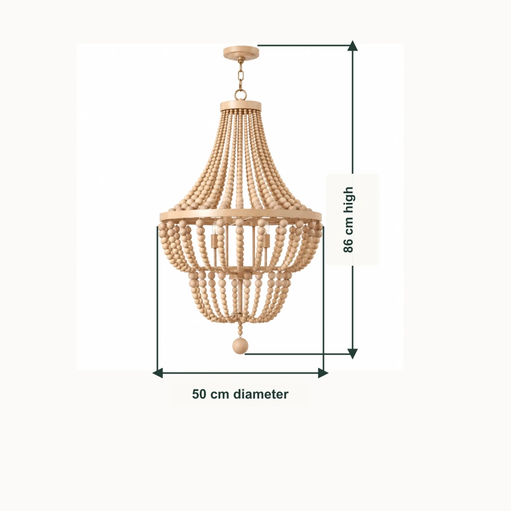 Elena Layered Wood Bead Chandelier large size dimensions