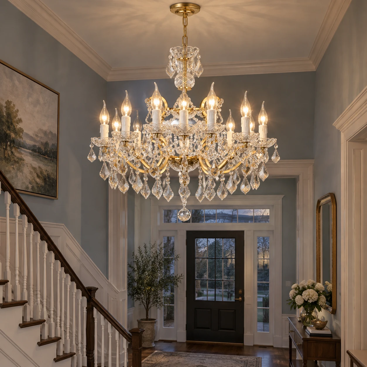 Aurelia 12-Light chandelier in a two-story American entry