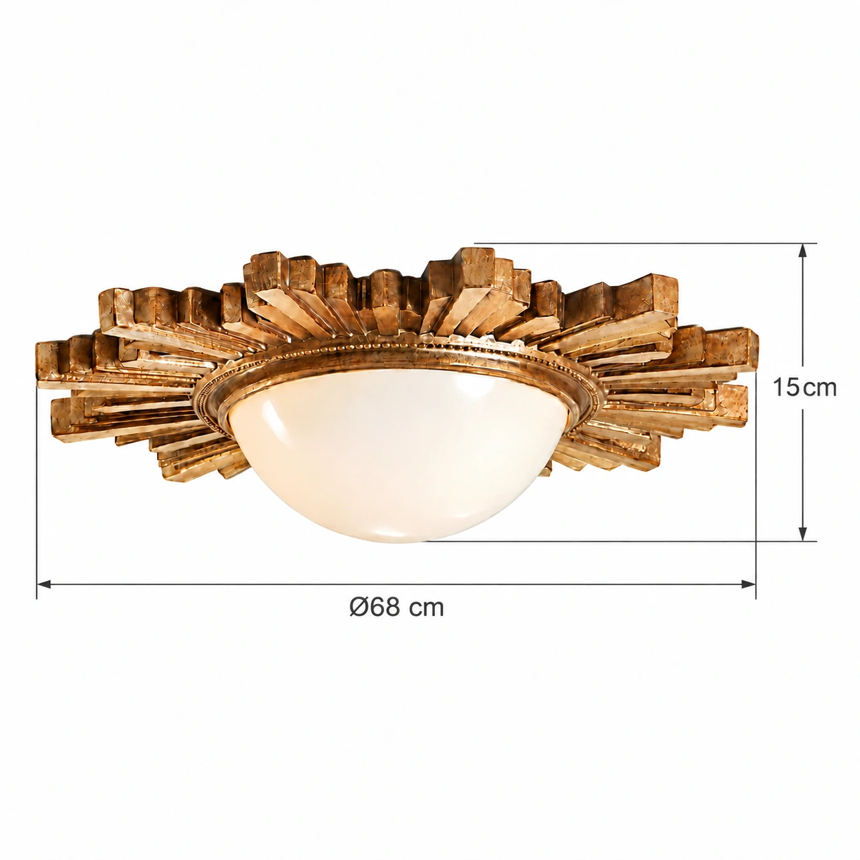 Elodie French Crystal Wood Ceiling Light dimension graphic: 68 cm diameter and 15 cm installed height