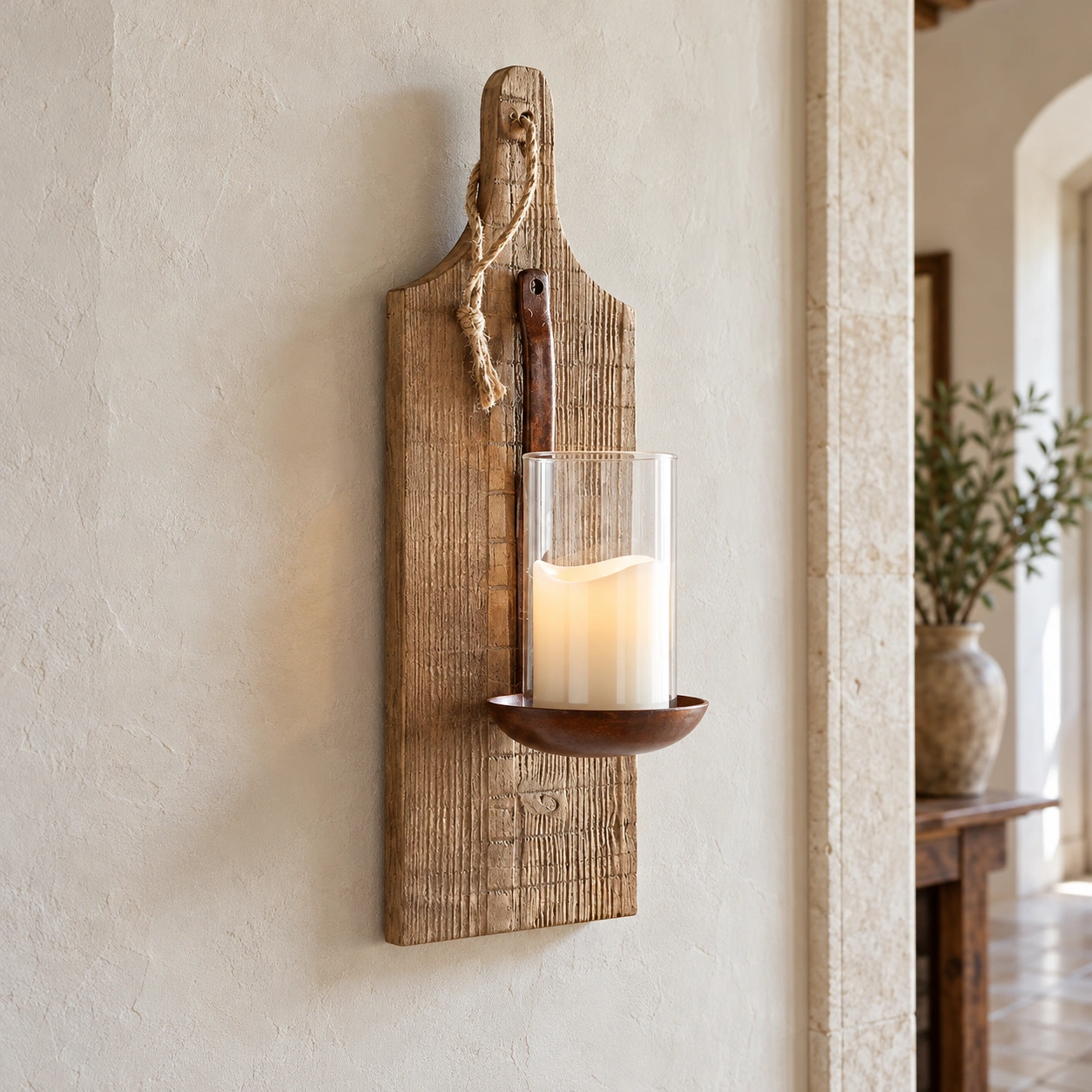 Installation detail of Amelia Vintage Carved Wood Wall Sconce