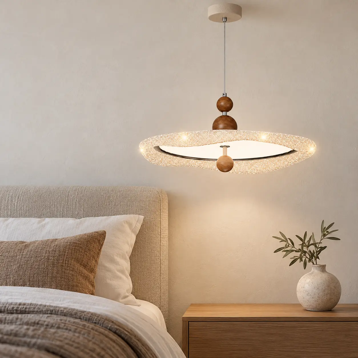 Elara pendant light in a calm bedroom
