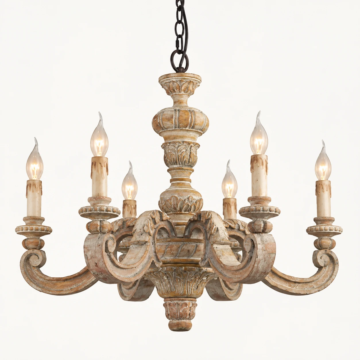 Elise Old Wood six-light carved chandelier