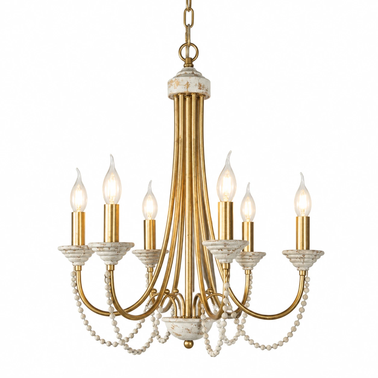 Maribel antique gold six-light wood bead chandelier