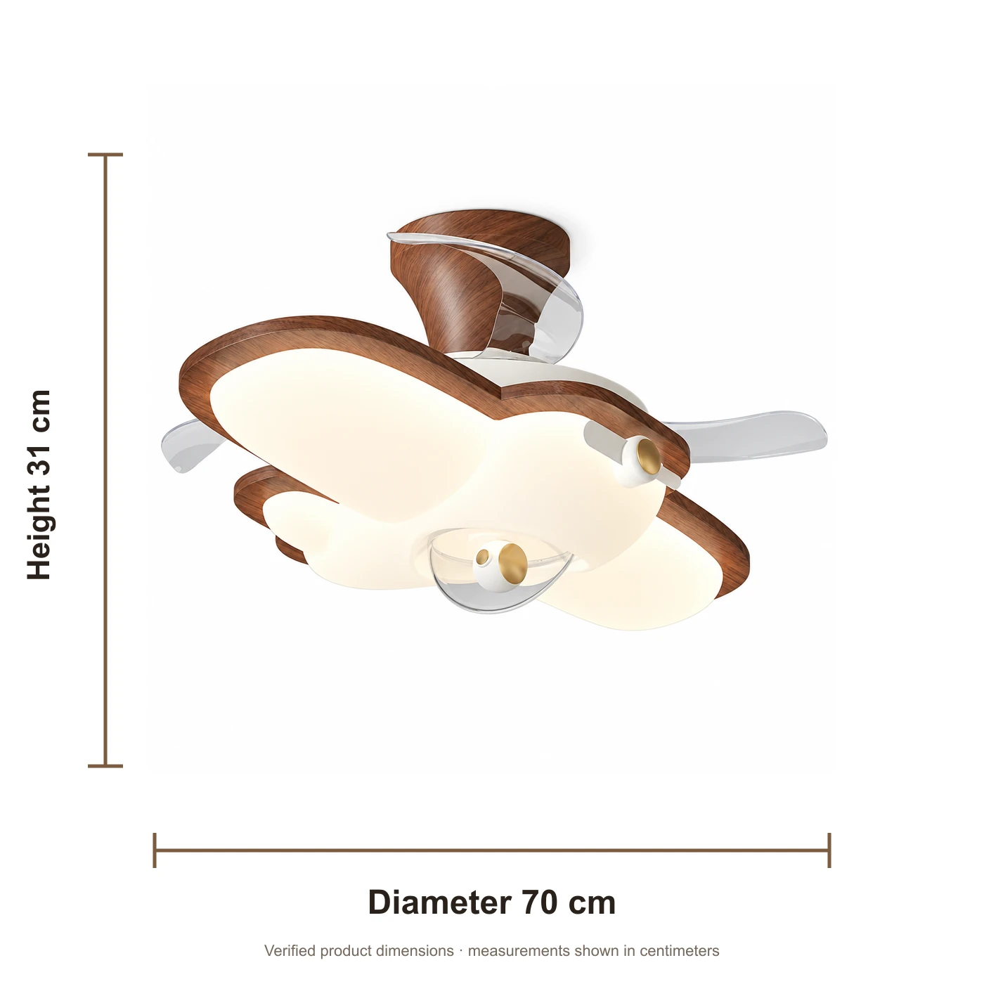 Verified 70 cm diameter and 31 cm height dimensions