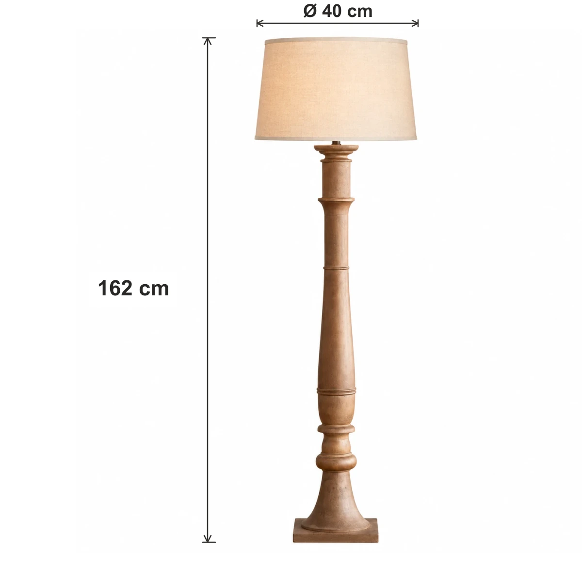 Verified dimensions: 162 cm overall height and 40 cm shade diameter