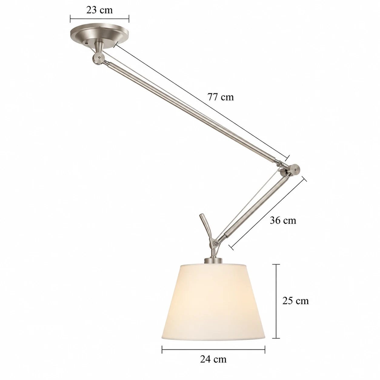 Dimension diagram for the 24 cm shade option