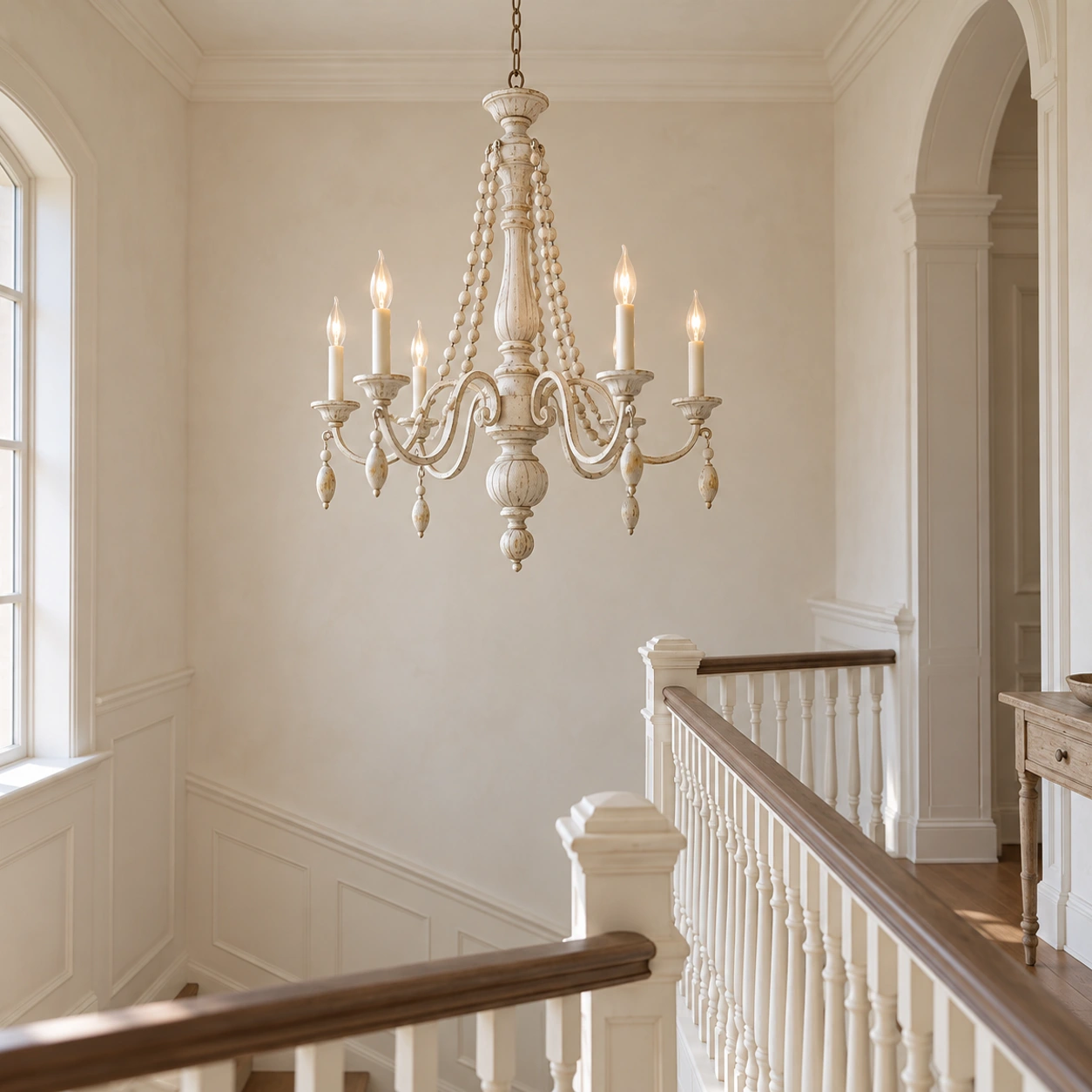 Chandelier on a high stair landing